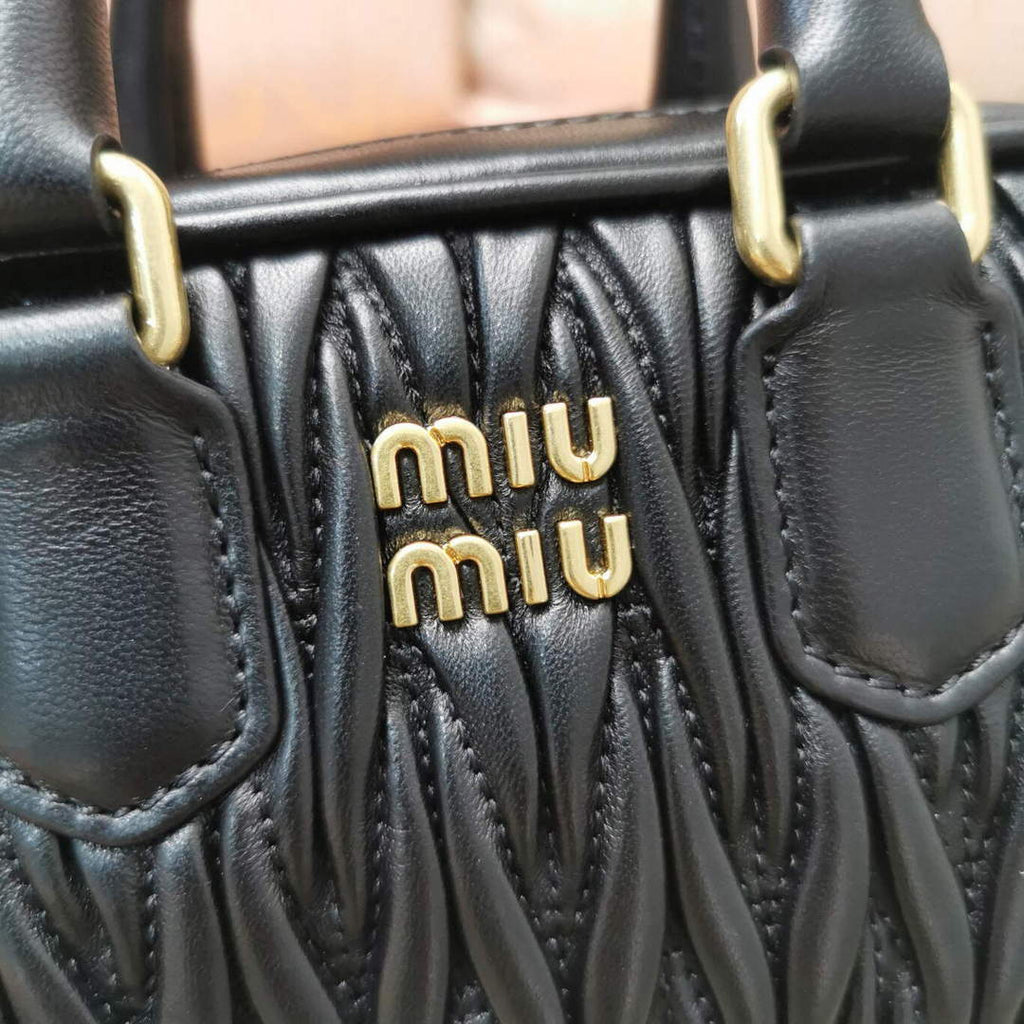 MiuMiu 5BP077 Matelass¨¦ nappa leather top-handle mini-bag Black