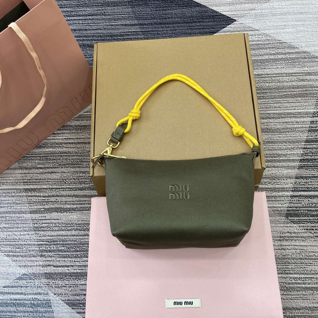 MiuMiu 5NE841 Gabardine Pouch Bag Olive Green/Yellow - Default Title - View 1