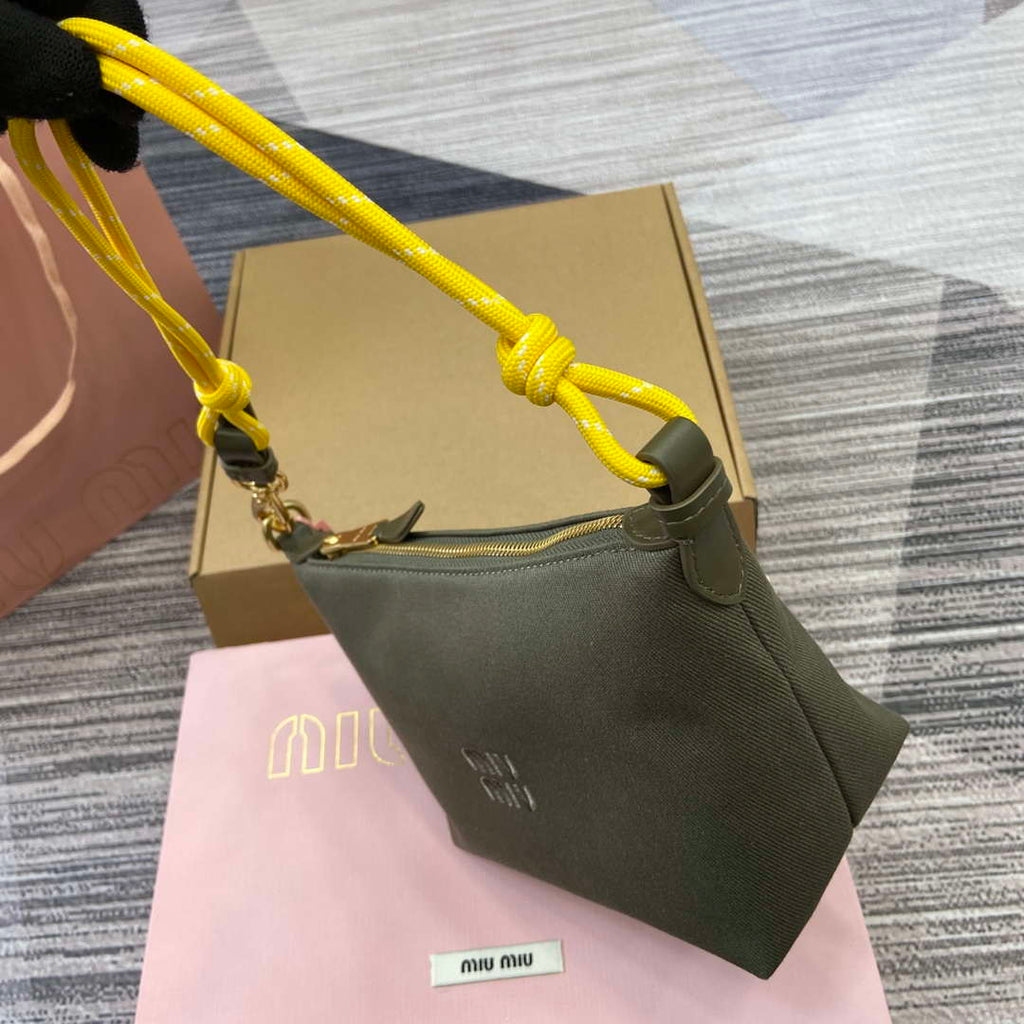 MiuMiu 5NE841 Gabardine Pouch Bag Olive Green/Yellow