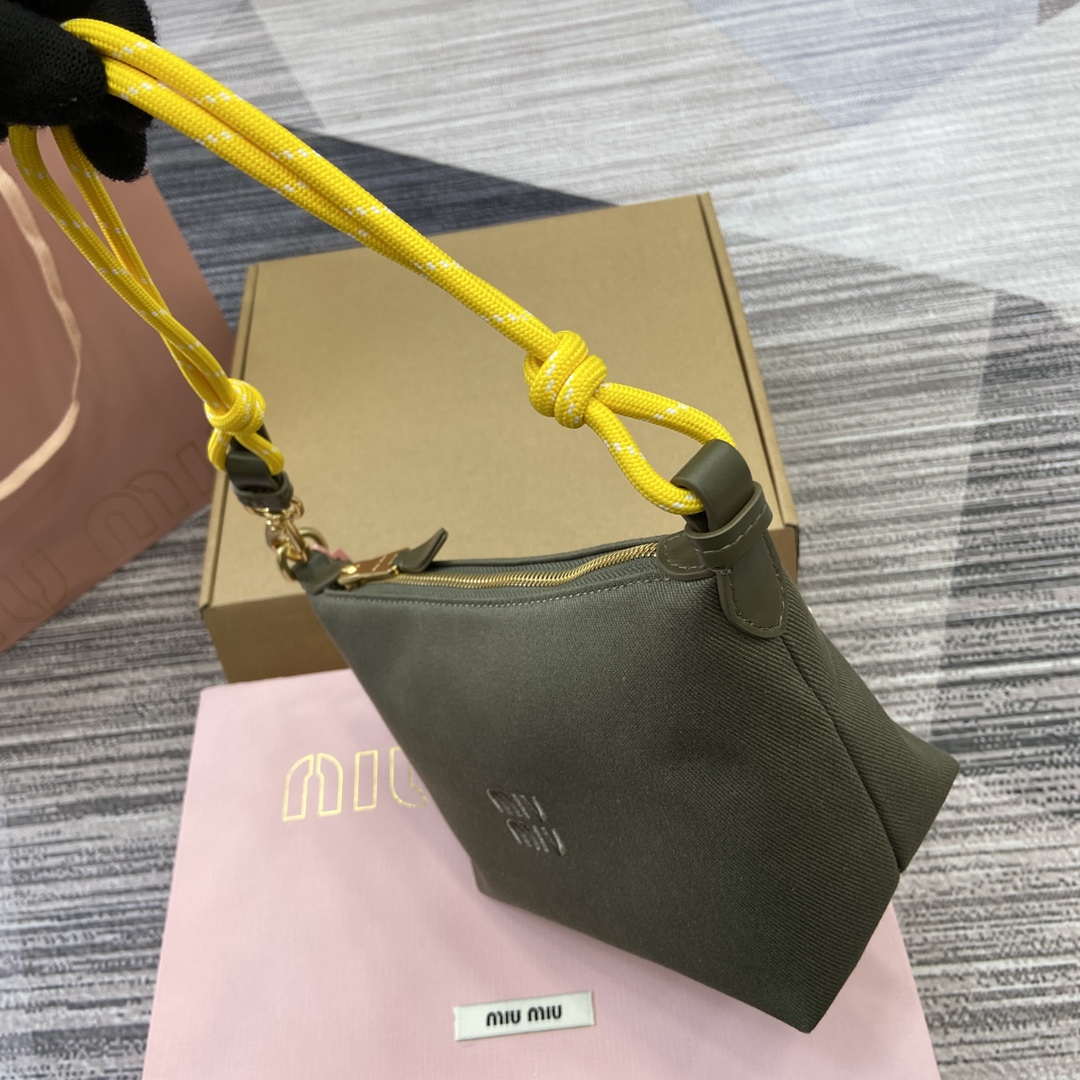 MiuMiu 5NE841 Gabardine Pouch Bag Olive Green/Yellow