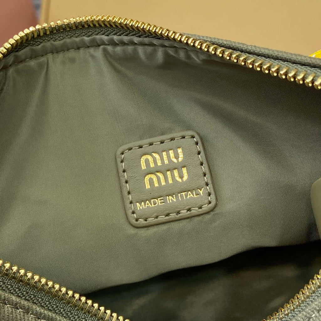 MiuMiu 5NE841 Gabardine Pouch Bag Olive Green/Yellow