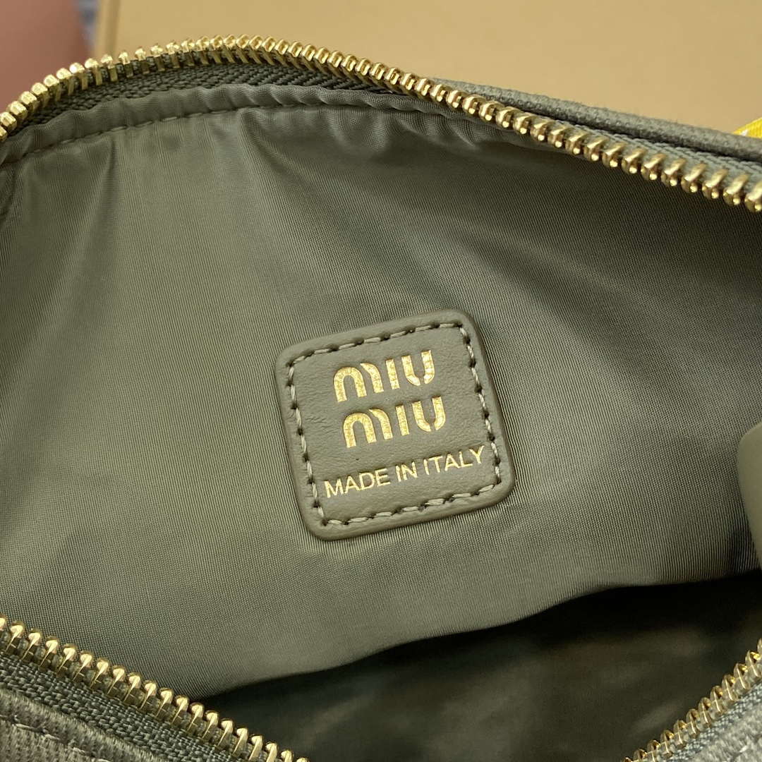 MiuMiu 5NE841 Gabardine Pouch Bag Olive Green/Yellow