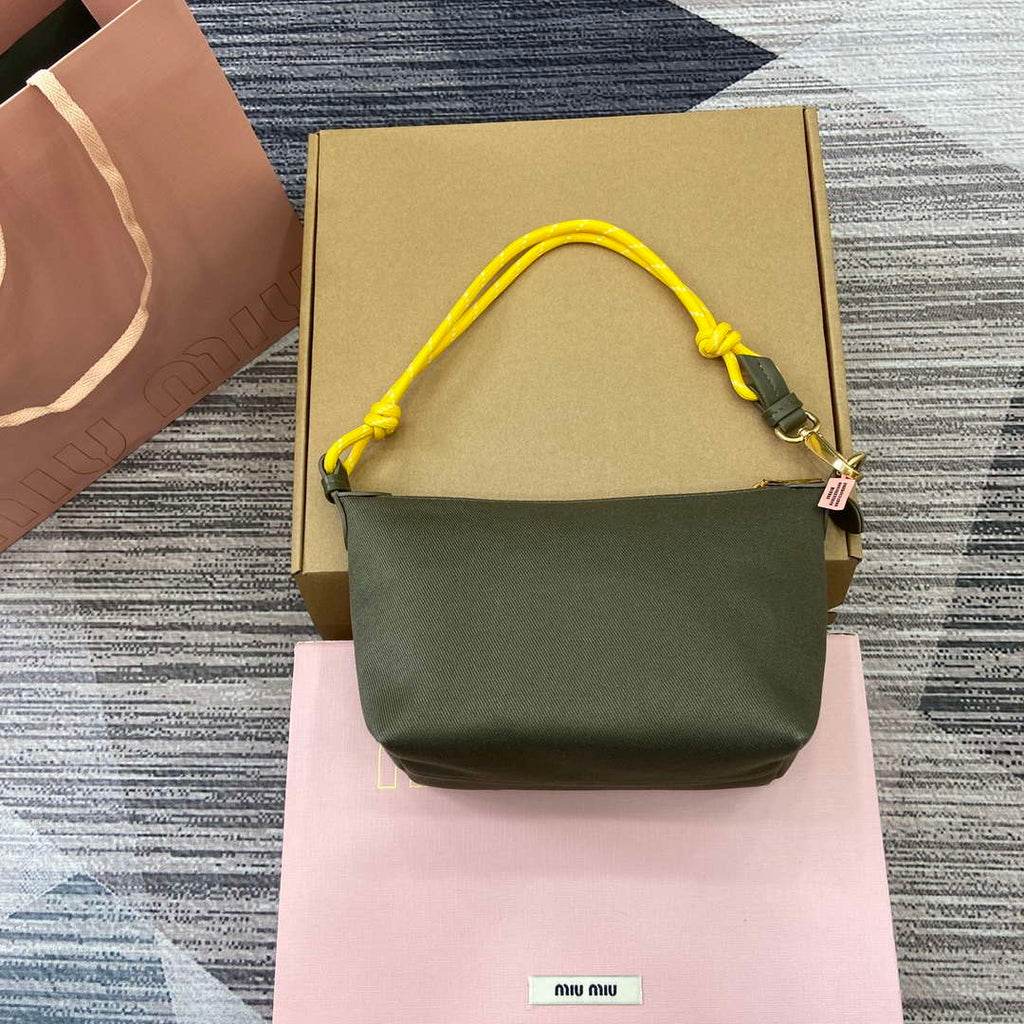 MiuMiu 5NE841 Gabardine Pouch Bag Olive Green/Yellow