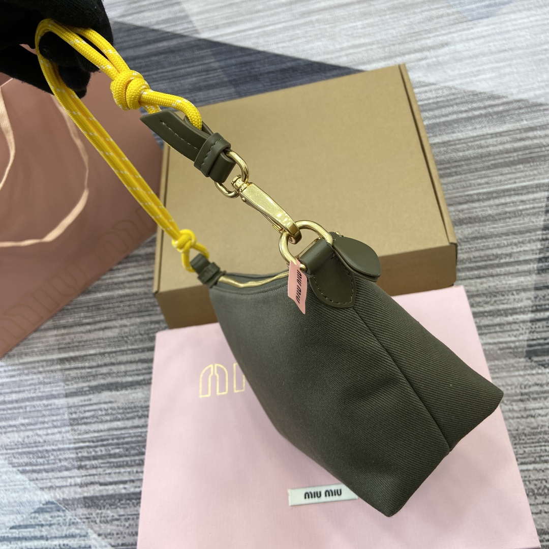 MiuMiu 5NE841 Gabardine Pouch Bag Olive Green/Yellow