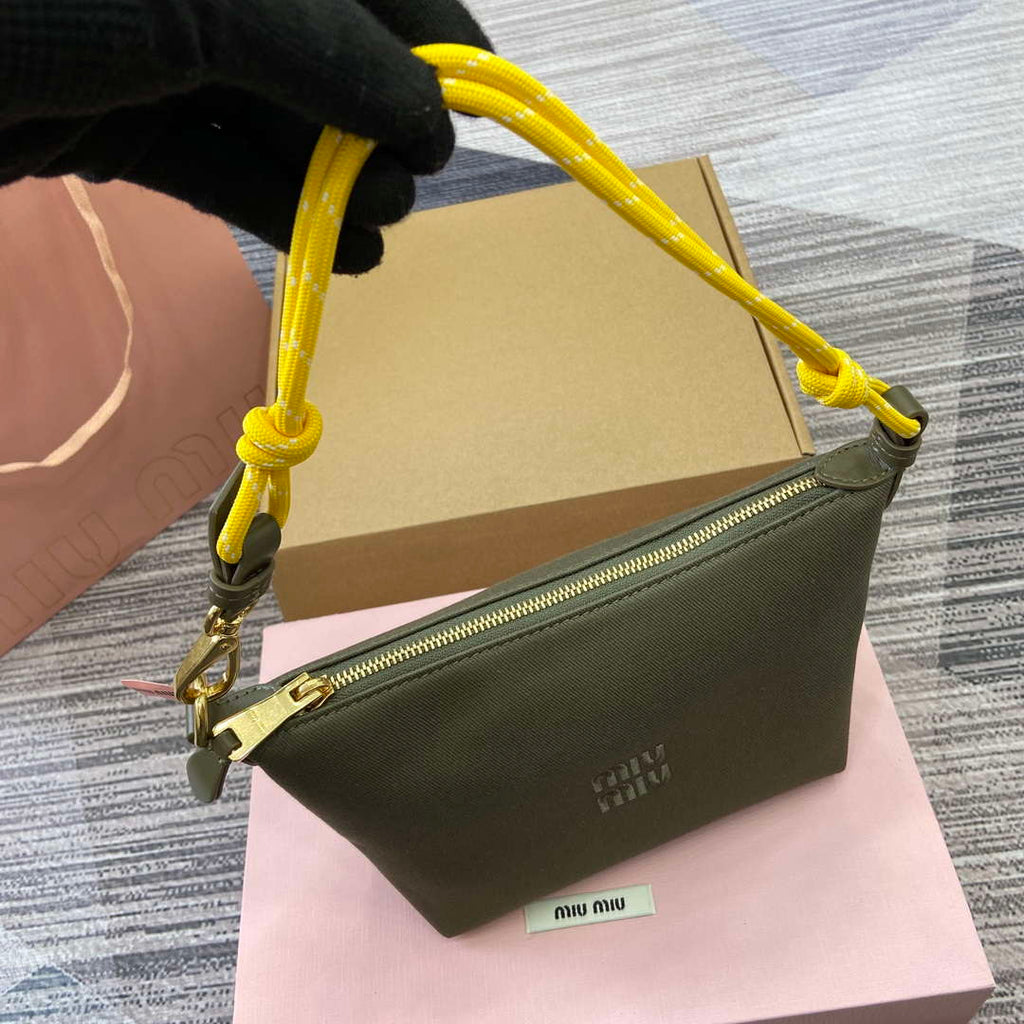 MiuMiu 5NE841 Gabardine Pouch Bag Olive Green/Yellow