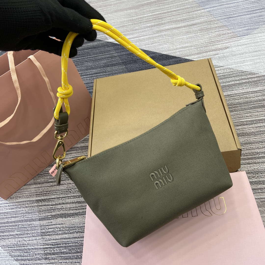 MiuMiu 5NE841 Gabardine Pouch Bag Olive Green/Yellow
