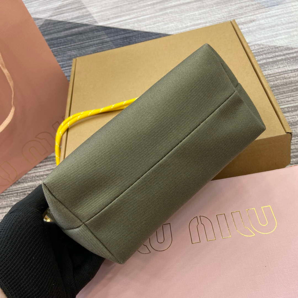 MiuMiu 5NE841 Gabardine Pouch Bag Olive Green/Yellow