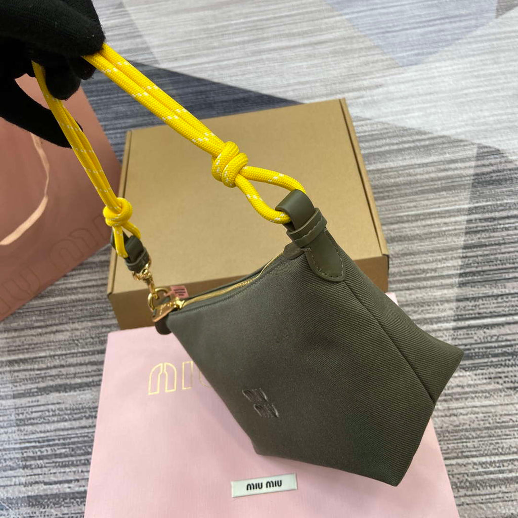 MiuMiu 5NE841 Gabardine Pouch Bag Olive Green/Yellow