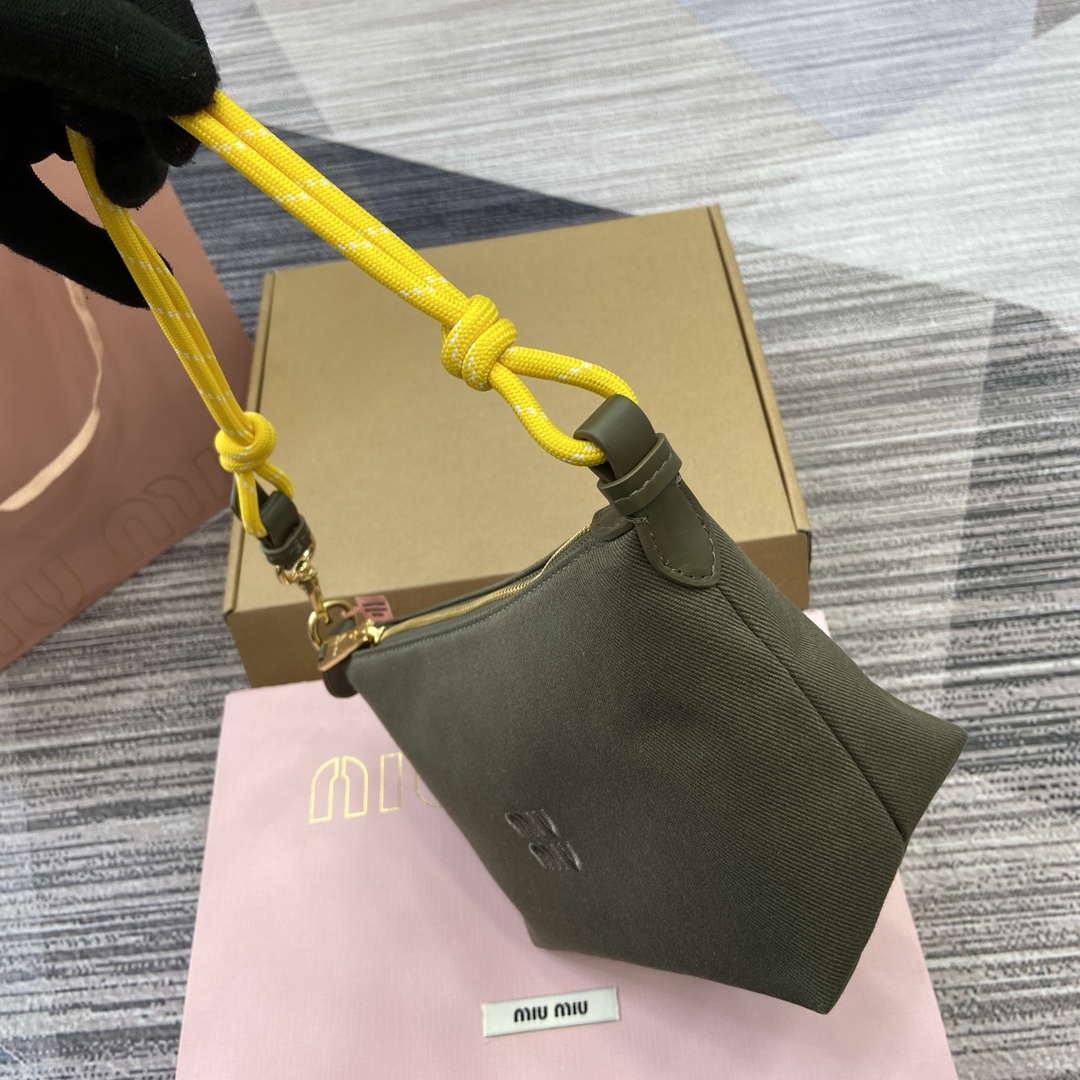 MiuMiu 5NE841 Gabardine Pouch Bag Olive Green/Yellow