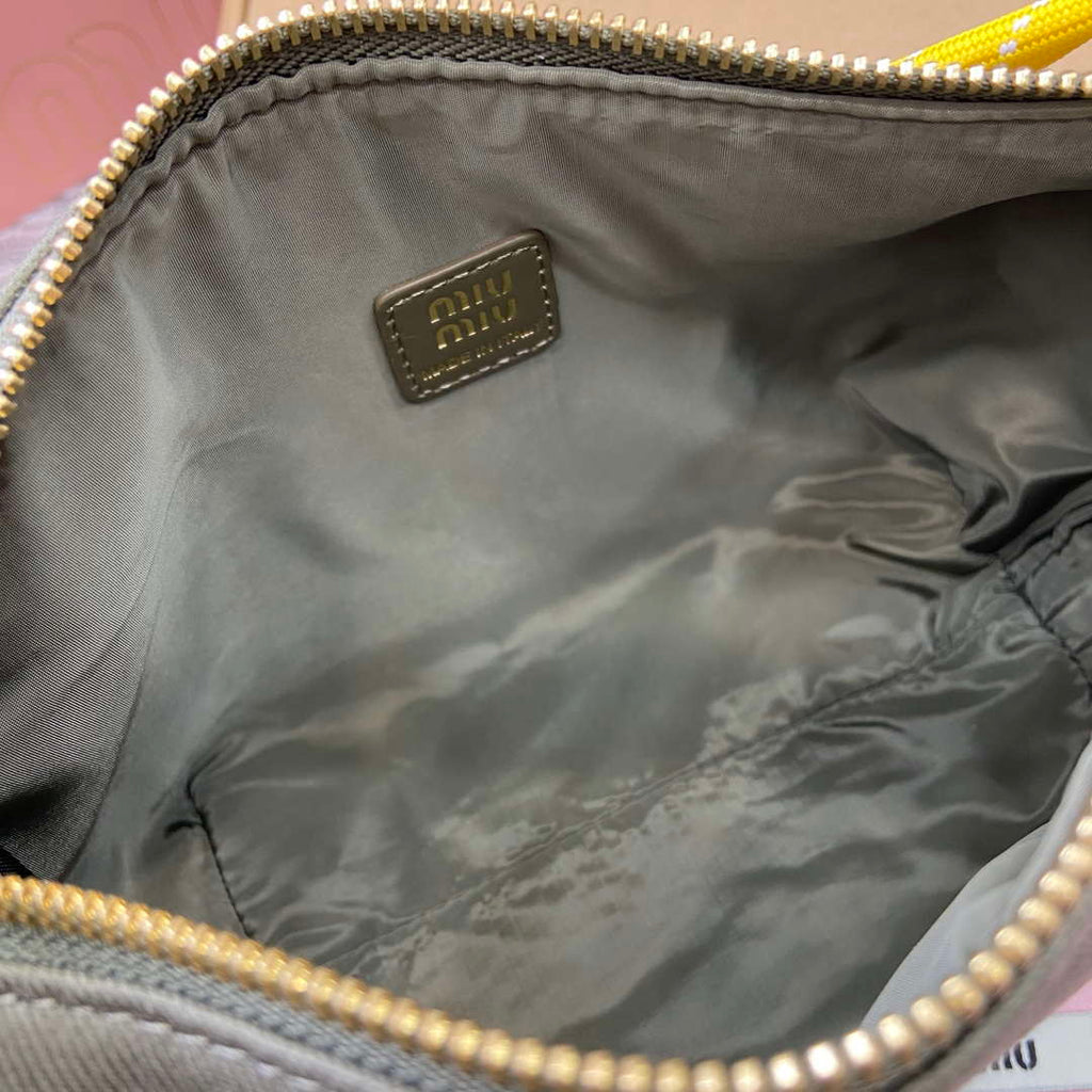 MiuMiu 5NE841 Gabardine Pouch Bag Olive Green/Yellow