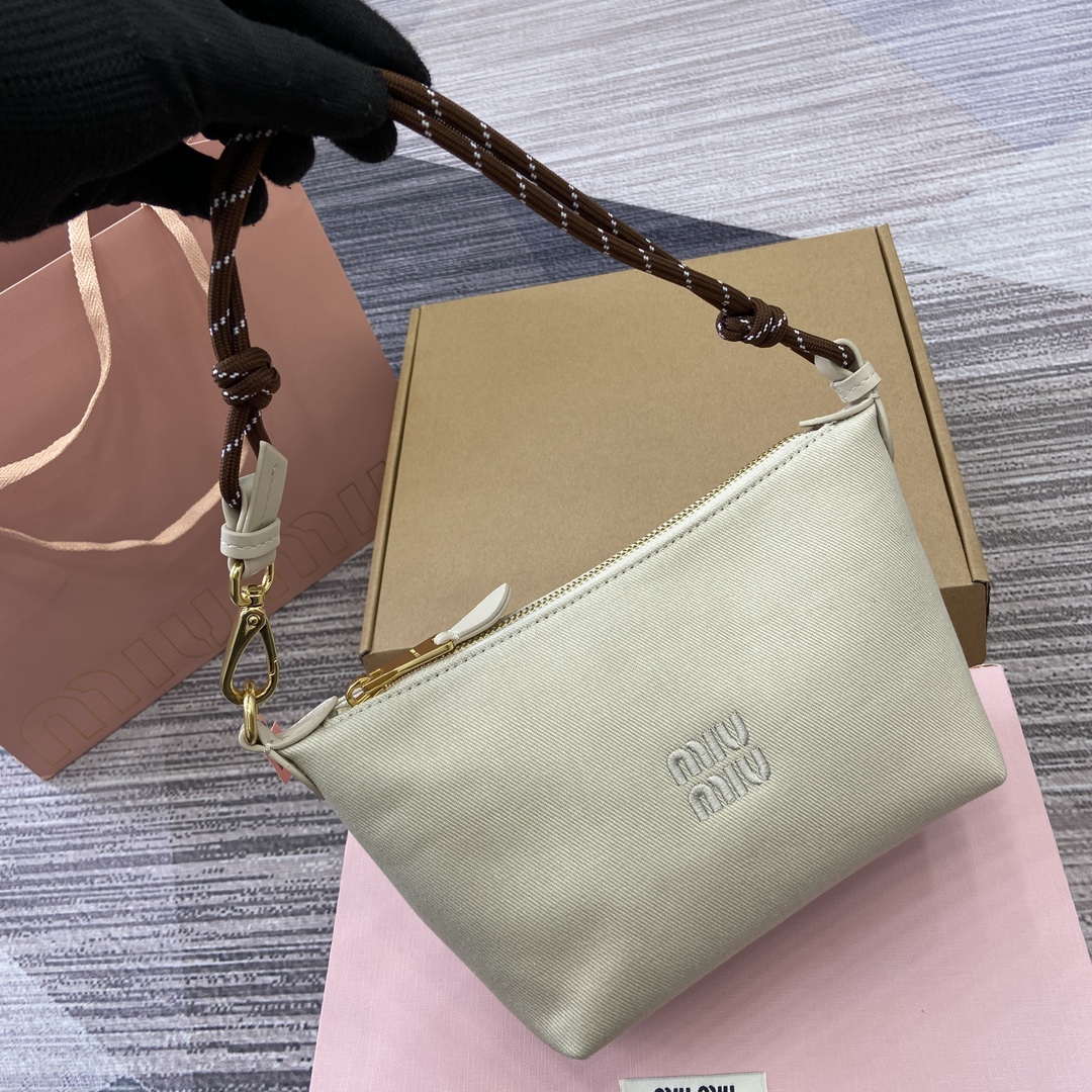 MiuMiu 5NE841 Gabardine Pouch Bag Plaster White/Chalk White