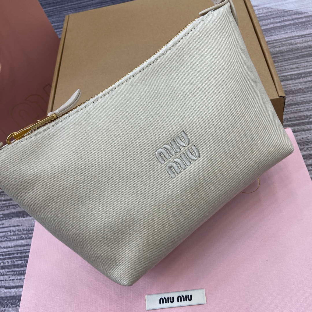 MiuMiu 5NE841 Gabardine Pouch Bag Plaster White/Chalk White