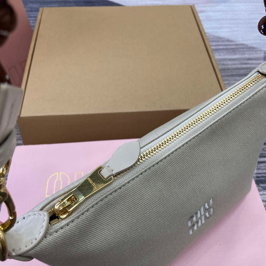 MiuMiu 5NE841 Gabardine Pouch Bag Plaster White/Chalk White