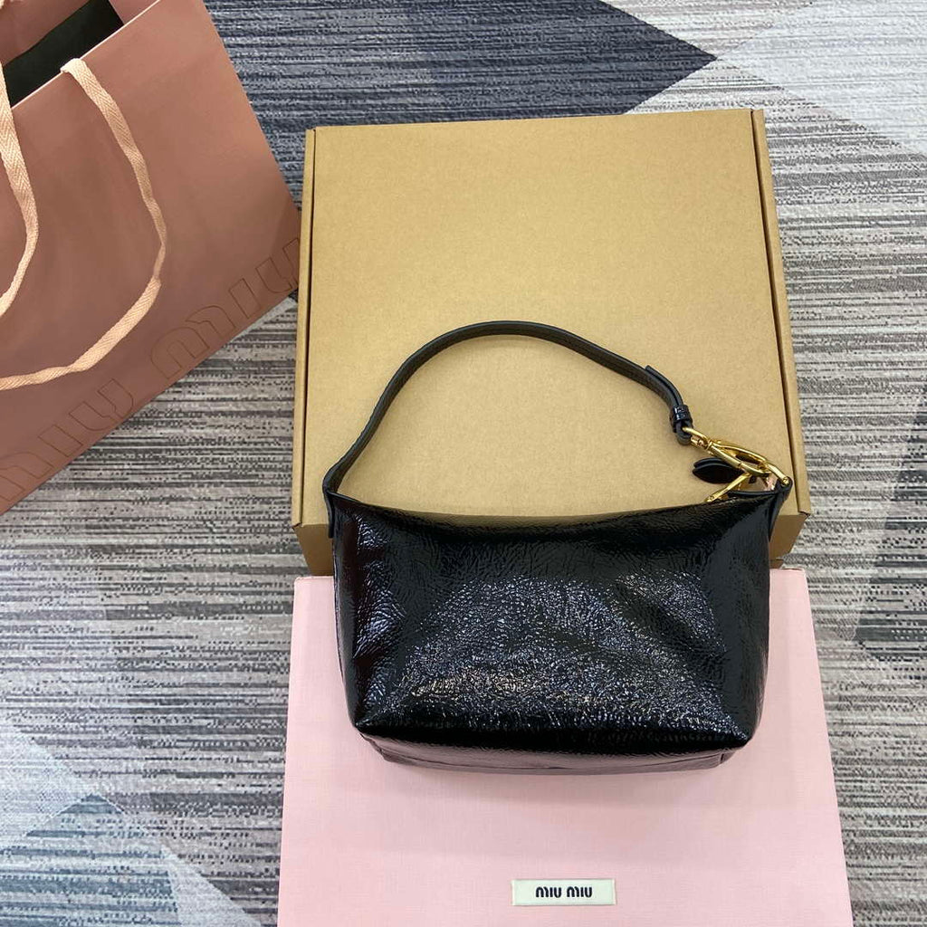 MiuMiu 5NE841 Naplak Patent Leather Pouch Bag Black