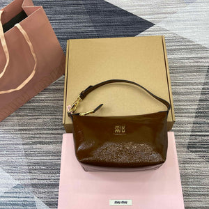 MiuMiu 5NE841 Naplak Patent Leather Pouch Bag Bronw - Default Title - View 1