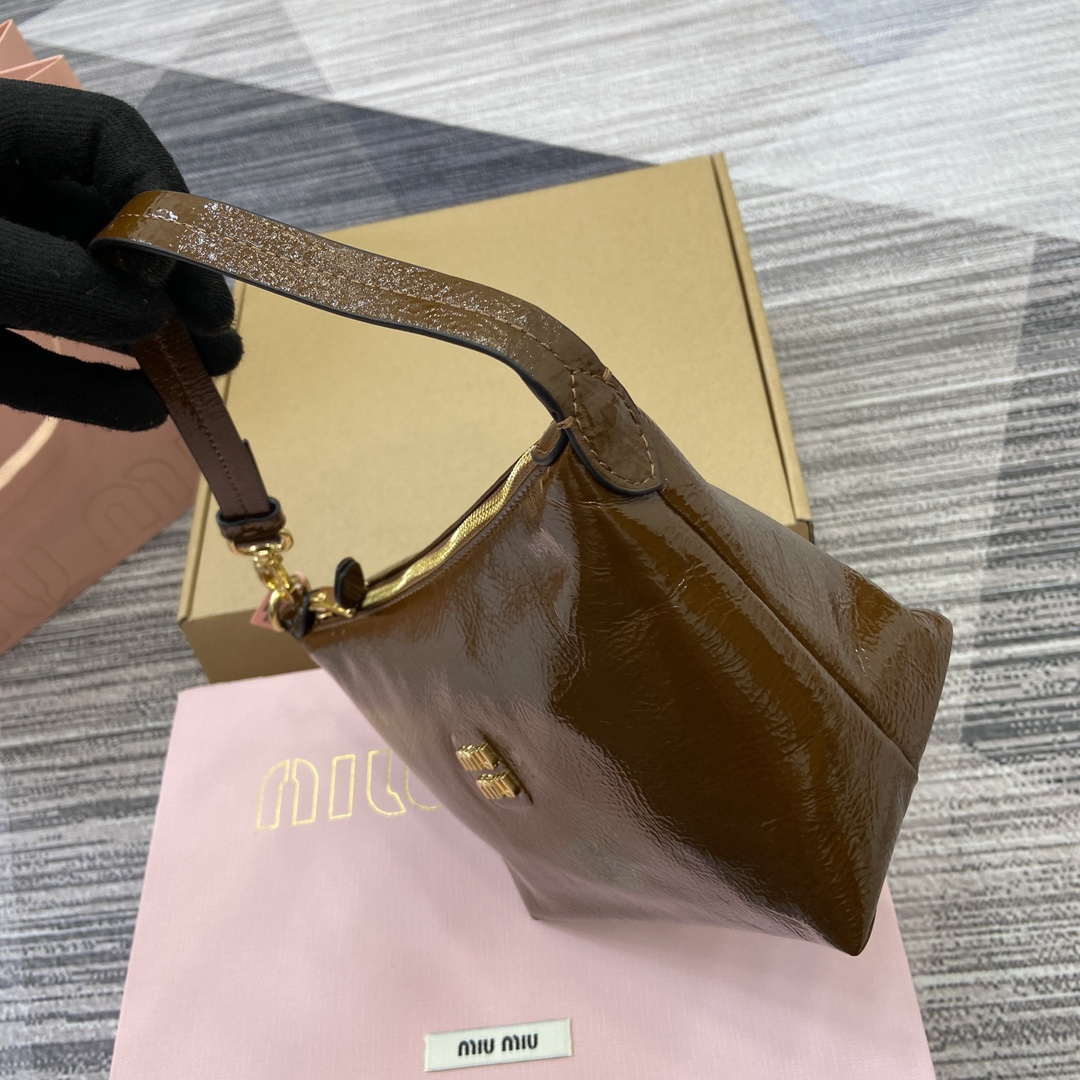 MiuMiu 5NE841 Naplak Patent Leather Pouch Bag Bronw