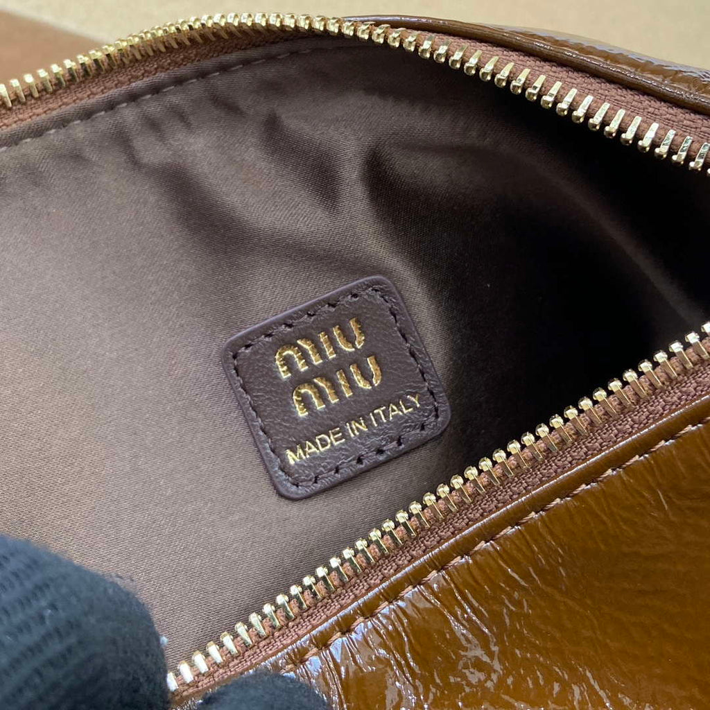 MiuMiu 5NE841 Naplak Patent Leather Pouch Bag Bronw