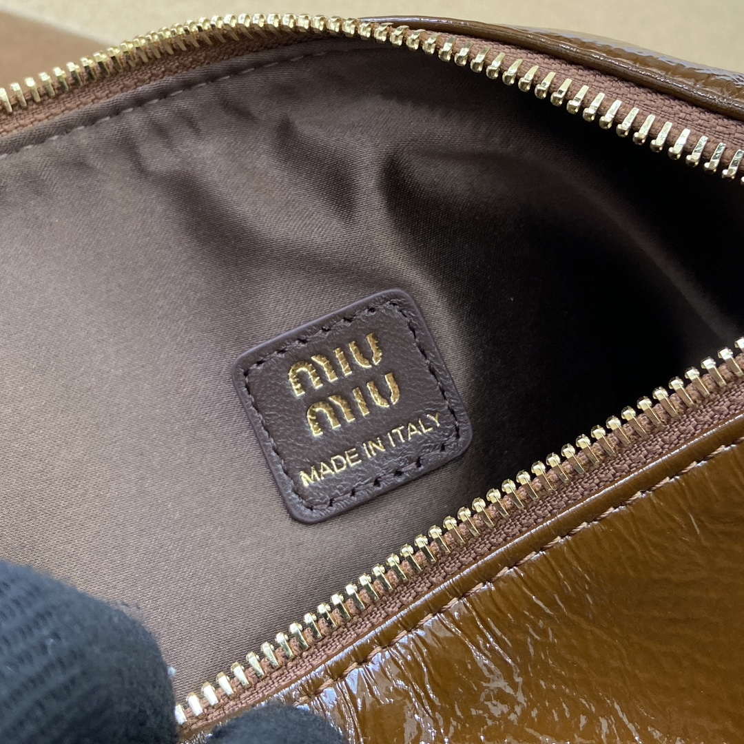 MiuMiu 5NE841 Naplak Patent Leather Pouch Bag Bronw