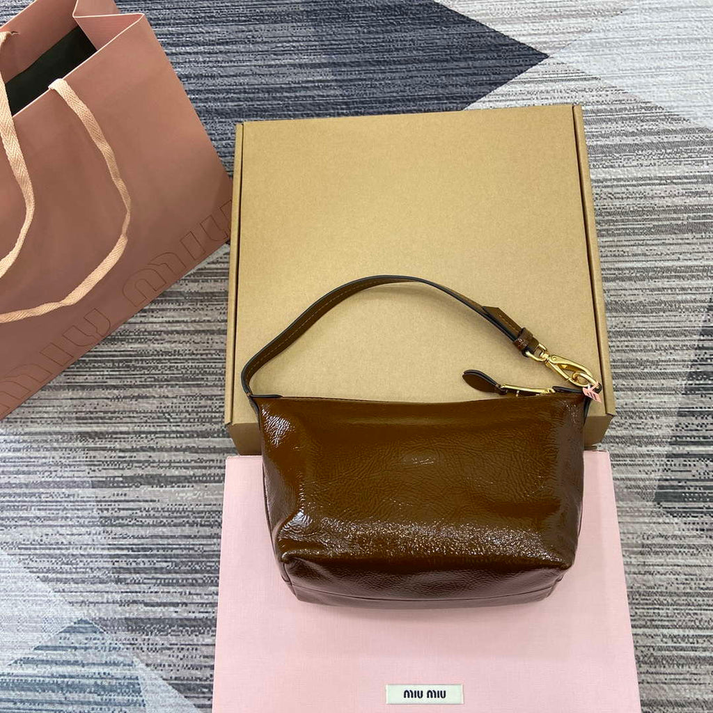 MiuMiu 5NE841 Naplak Patent Leather Pouch Bag Bronw