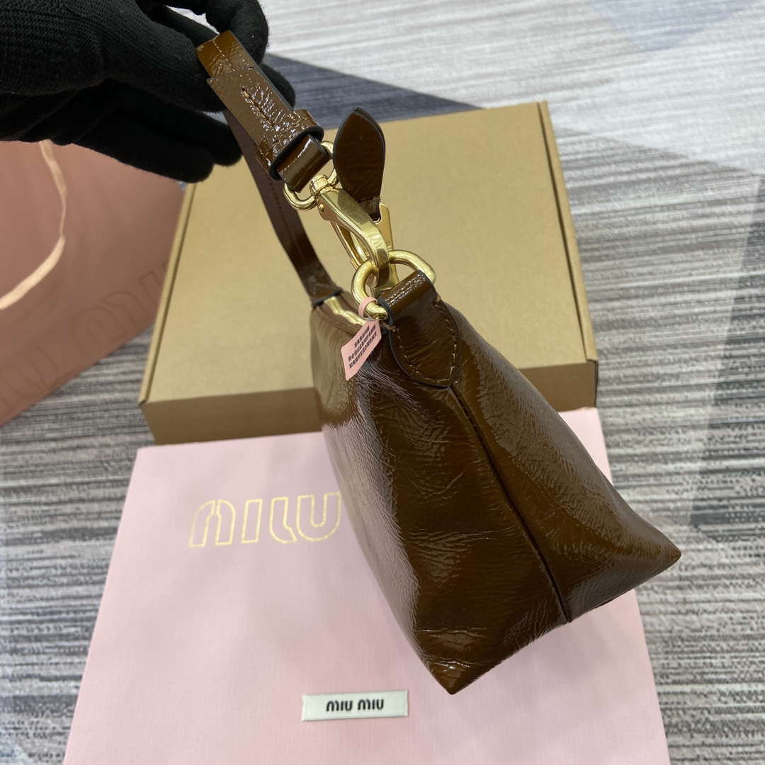 MiuMiu 5NE841 Naplak Patent Leather Pouch Bag Bronw