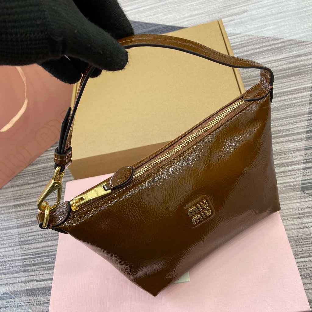 MiuMiu 5NE841 Naplak Patent Leather Pouch Bag Bronw