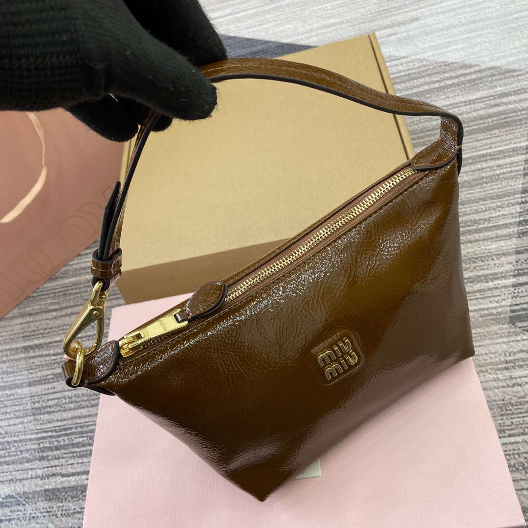 MiuMiu 5NE841 Naplak Patent Leather Pouch Bag Bronw
