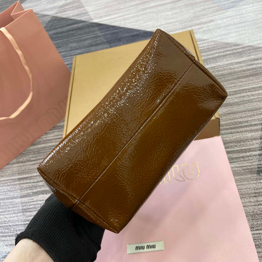 MiuMiu 5NE841 Naplak Patent Leather Pouch Bag Bronw
