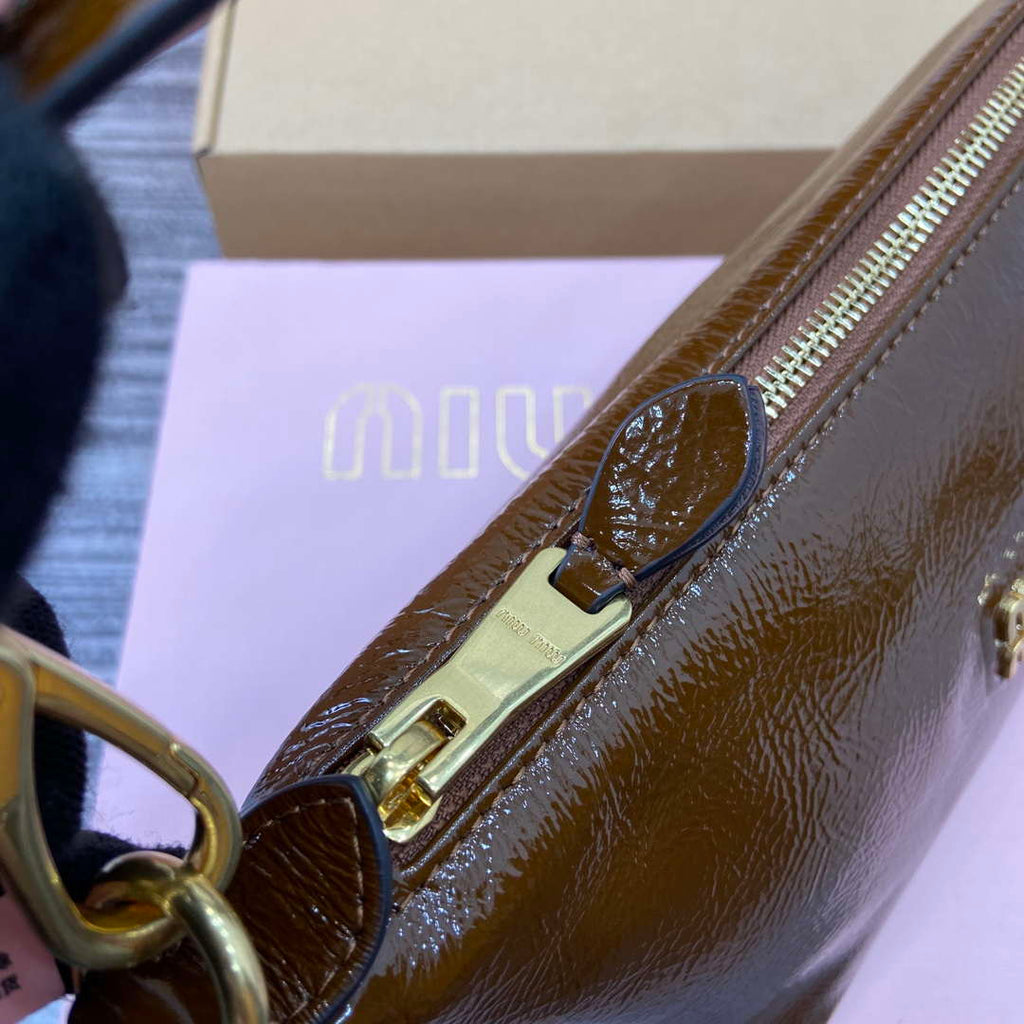 MiuMiu 5NE841 Naplak Patent Leather Pouch Bag Bronw