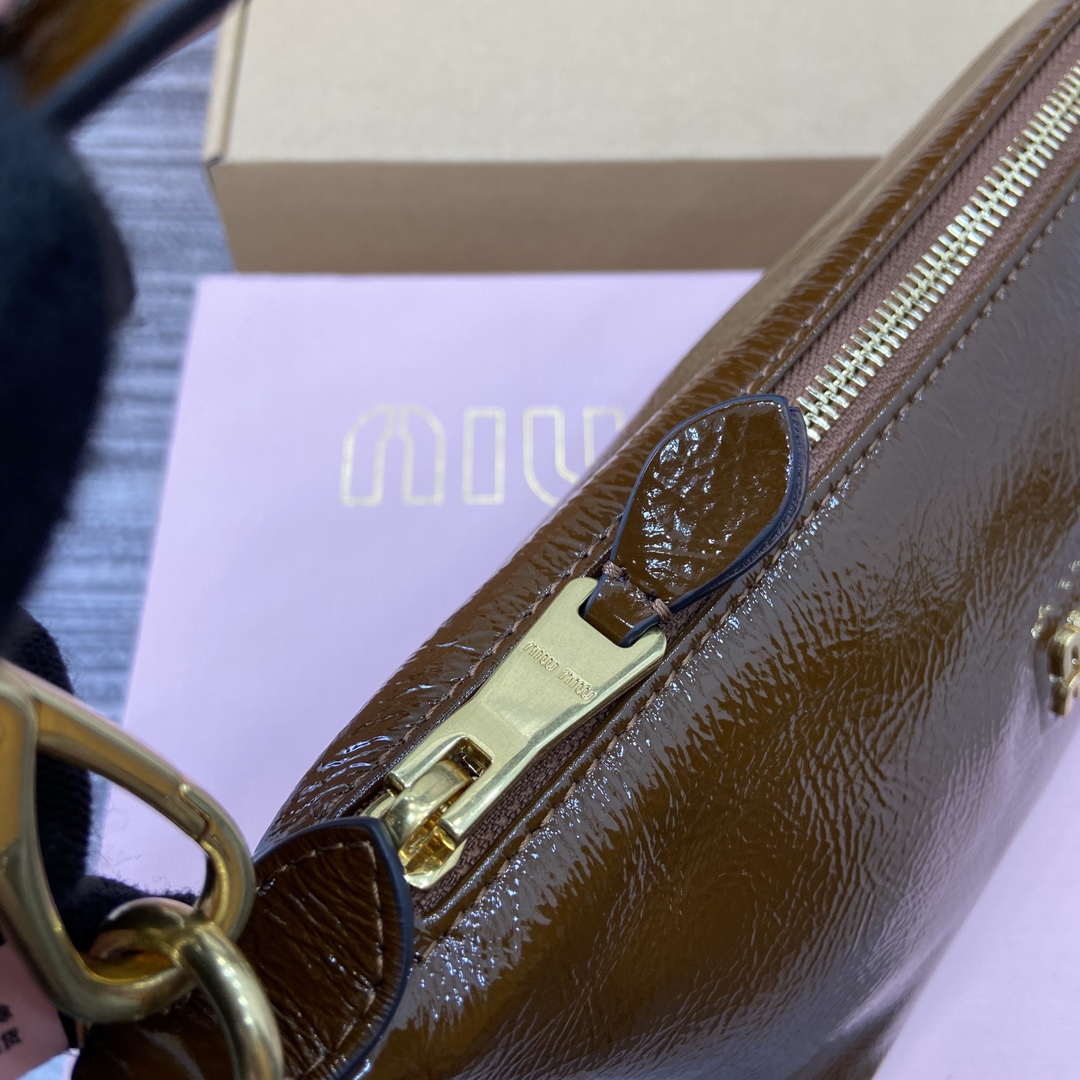 MiuMiu 5NE841 Naplak Patent Leather Pouch Bag Bronw