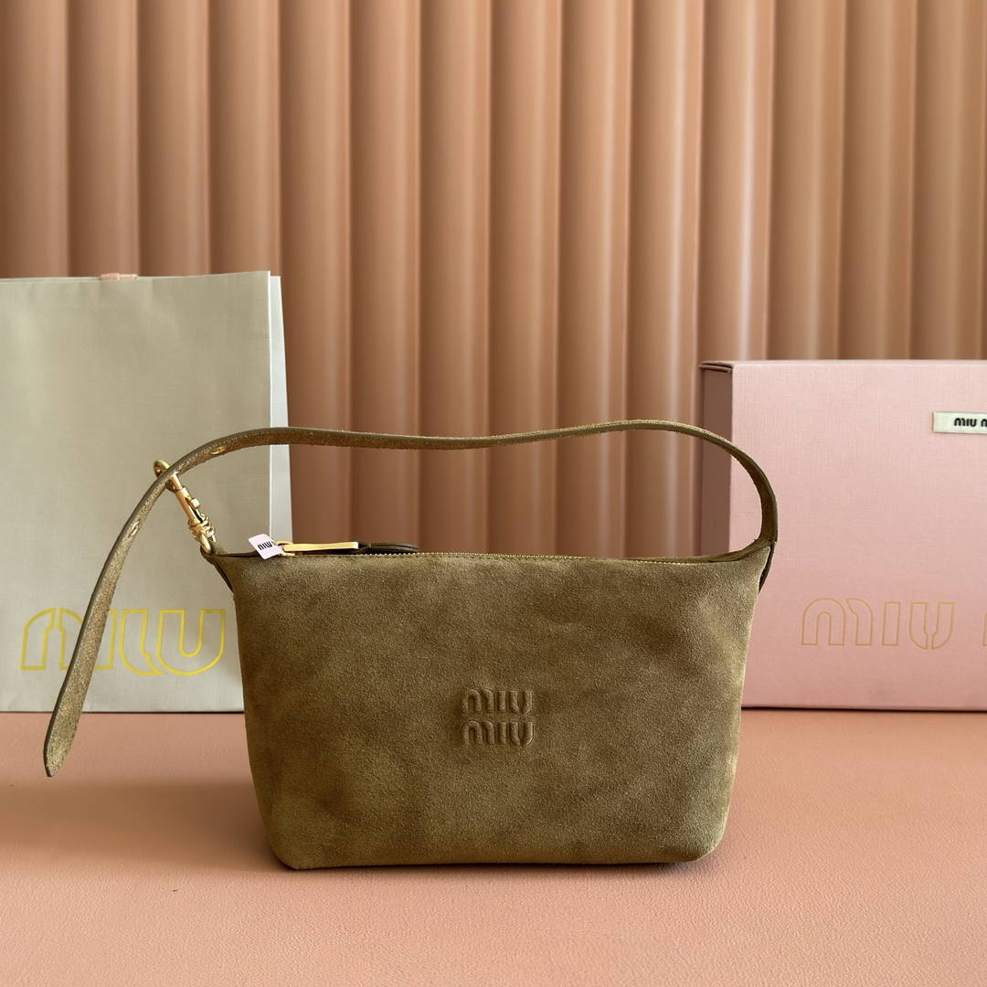MiuMiu 5NE841 Spirit suede pouch Camel