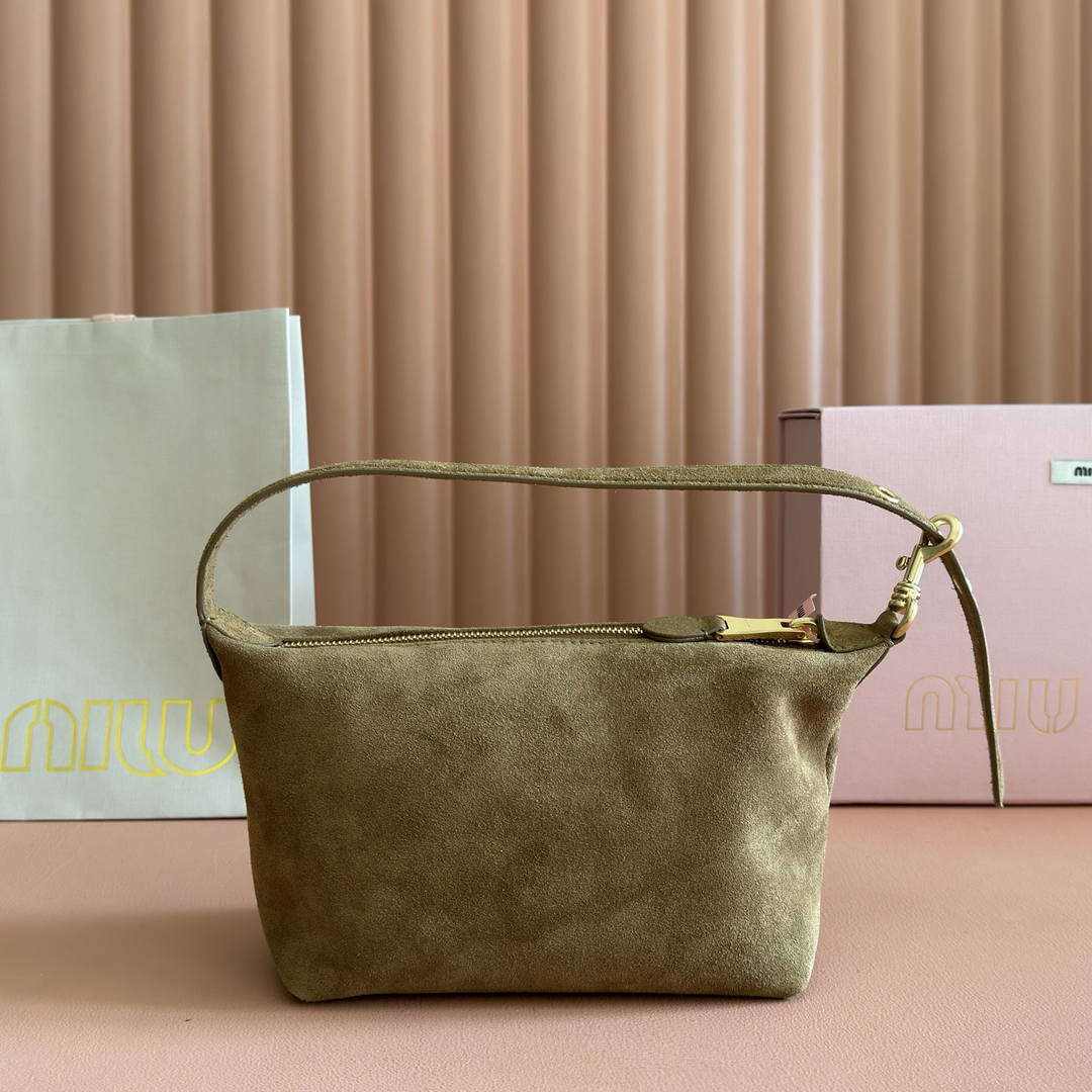 MiuMiu 5NE841 Spirit suede pouch Camel