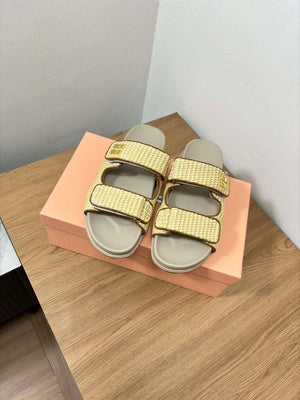 MiuMiu 5X133E Women's Sporty raffia-effect woven fabric sandals Miu8004 - Euro 35=US 4 - View 1