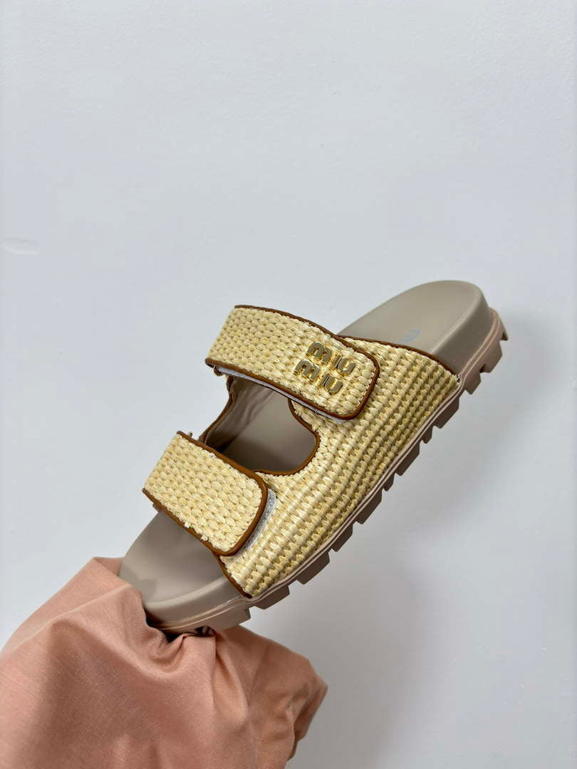 MiuMiu 5X133E Women's Sporty raffia-effect woven fabric sandals Miu8004