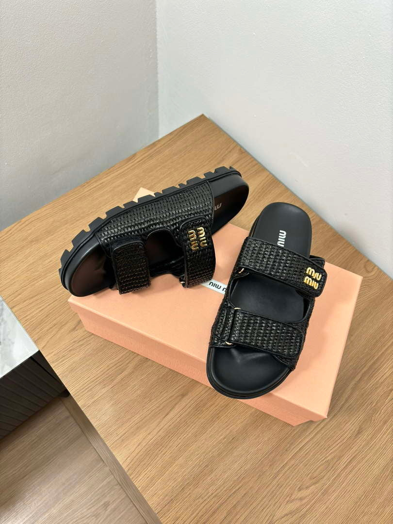 MiuMiu 5X133E Women's Sporty raffia-effect woven fabric sandals Miu8005