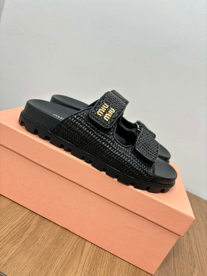 MiuMiu 5X133E Women's Sporty raffia-effect woven fabric sandals Miu8005