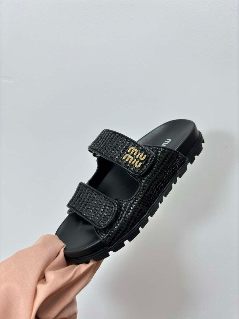 MiuMiu 5X133E Women's Sporty raffia-effect woven fabric sandals Miu8005