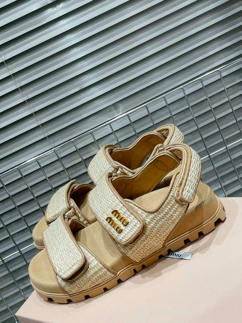 MiuMiu 5X133E Women's Sporty raffia-effect woven fabric sandals Miu8010
