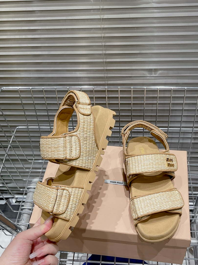 MiuMiu 5X133E Women's Sporty raffia-effect woven fabric sandals Miu8010