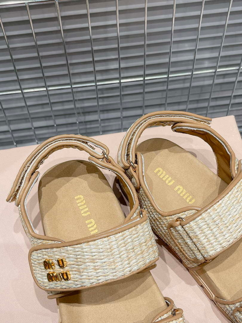 MiuMiu 5X133E Women's Sporty raffia-effect woven fabric sandals Miu8010
