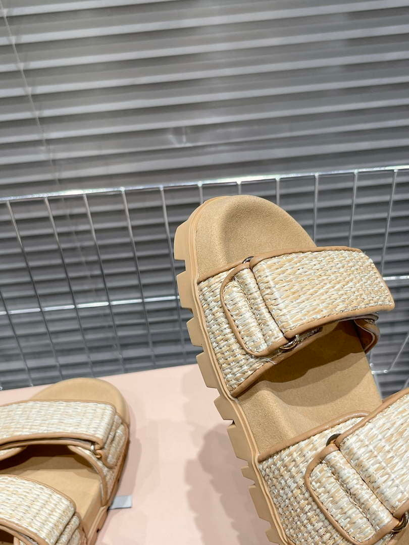 MiuMiu 5X133E Women's Sporty raffia-effect woven fabric sandals Miu8010