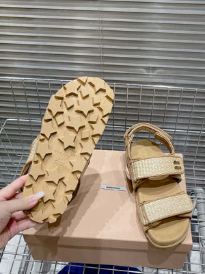 MiuMiu 5X133E Women's Sporty raffia-effect woven fabric sandals Miu8010 - Euro 35=US 4 - View 9