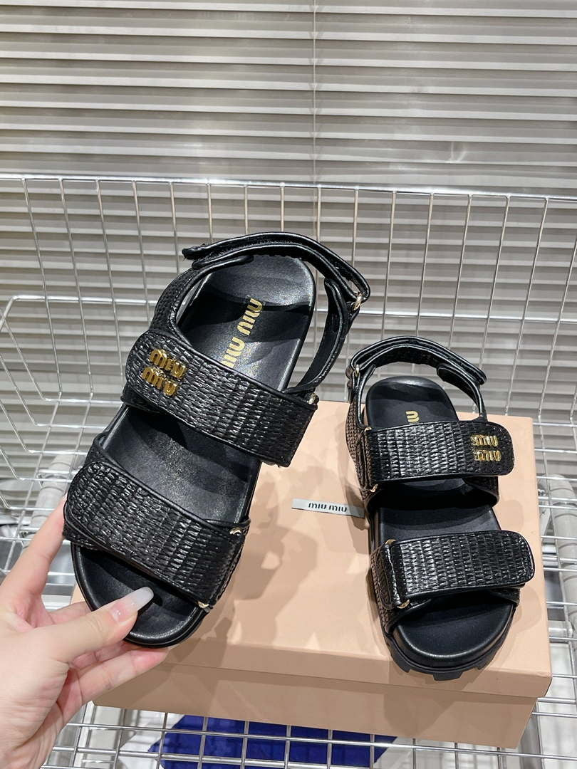MiuMiu 5X133E Women's Sporty raffia-effect woven fabric sandals Miu8011