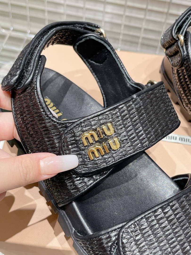 MiuMiu 5X133E Women's Sporty raffia-effect woven fabric sandals Miu8011