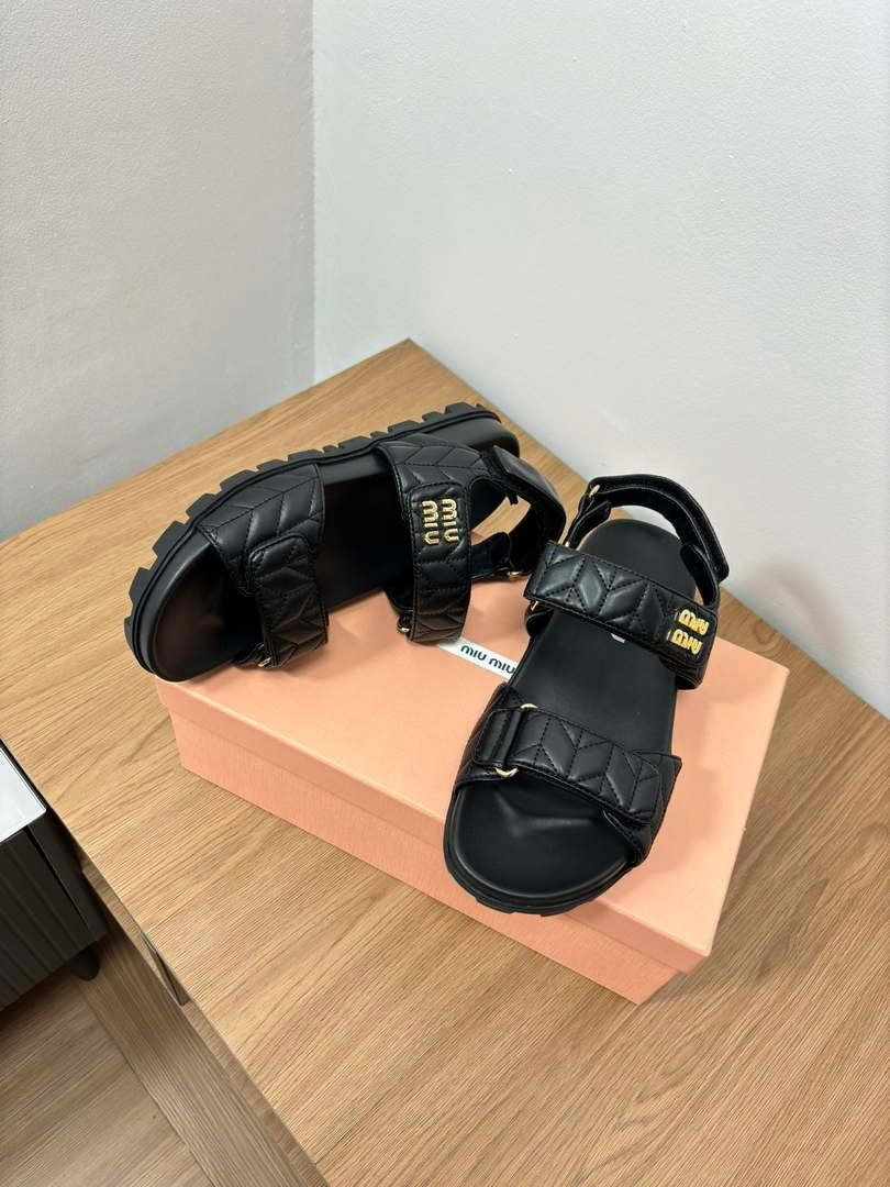 MiuMiu 5X135E Women's Sporty matelass¨¦ nappa leather sandals Miu8001