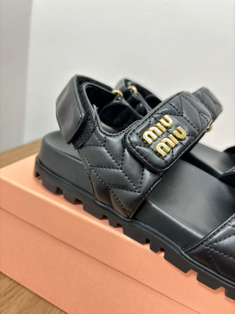 MiuMiu 5X135E Women's Sporty matelass¨¦ nappa leather sandals Miu8001