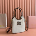 MiuMiu Ivy canvas and leather bag 5BA281 Beige