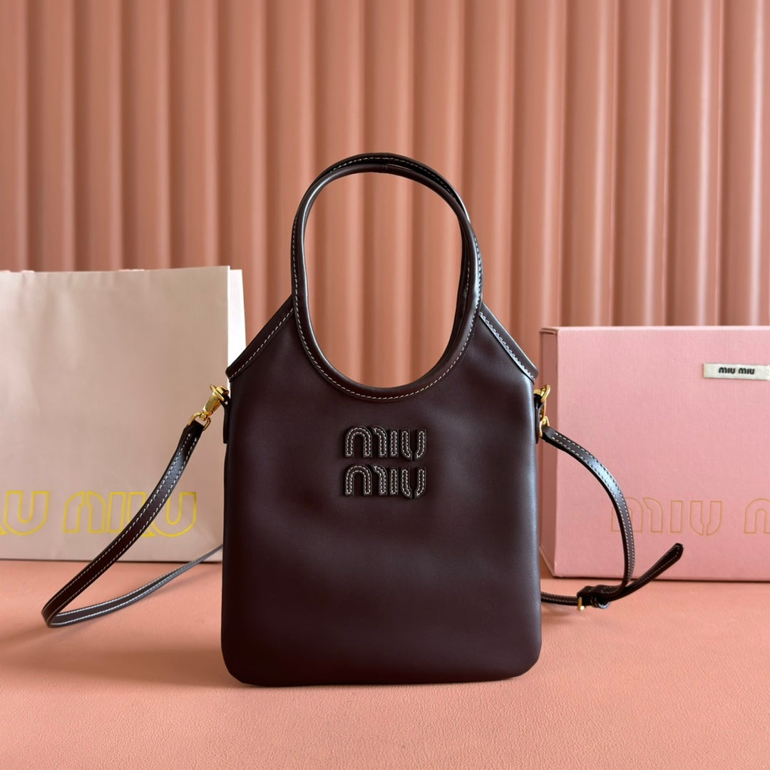 MiuMiu Ivy leather bag 5BA281 Dark Brown