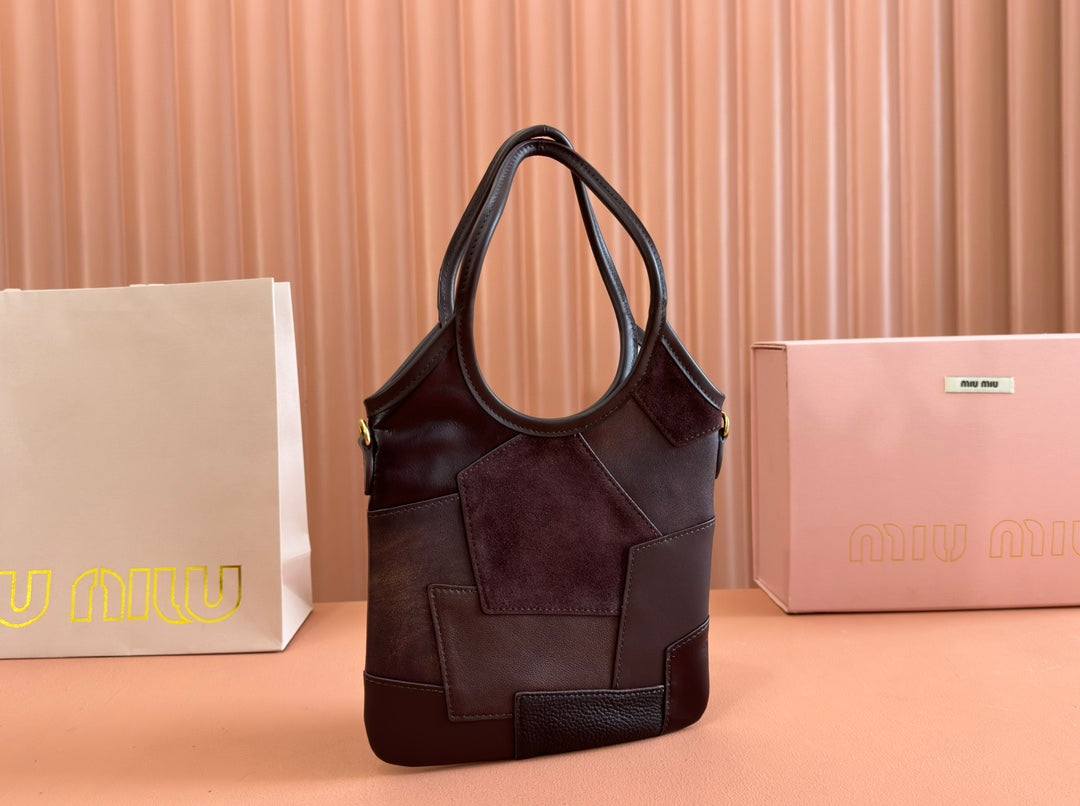 MiuMiu Ivy Pieced leather bag 5BA281 Dark Brown