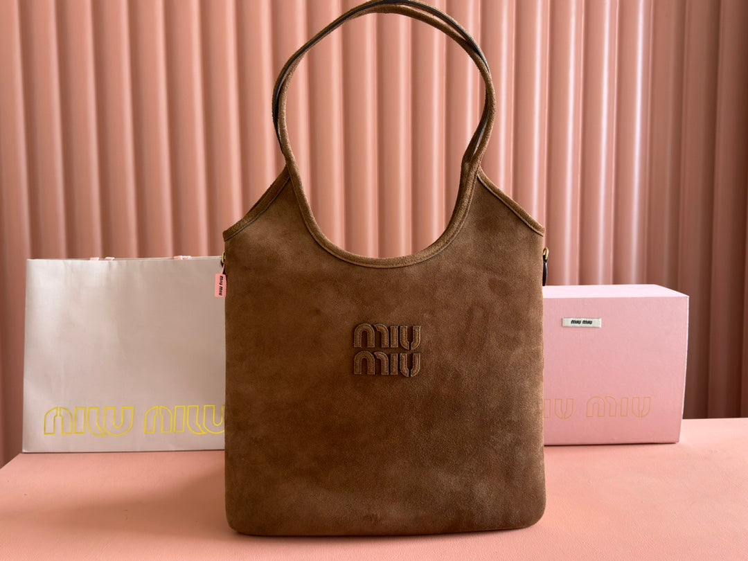 MiuMiu Ivy suede leather bag 5BA281 brown