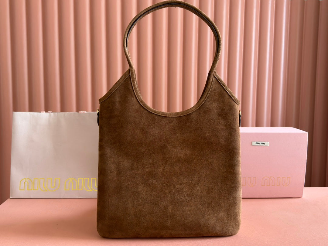MiuMiu Ivy suede leather bag 5BA281 brown